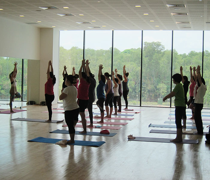 Corporate yoga class at the office